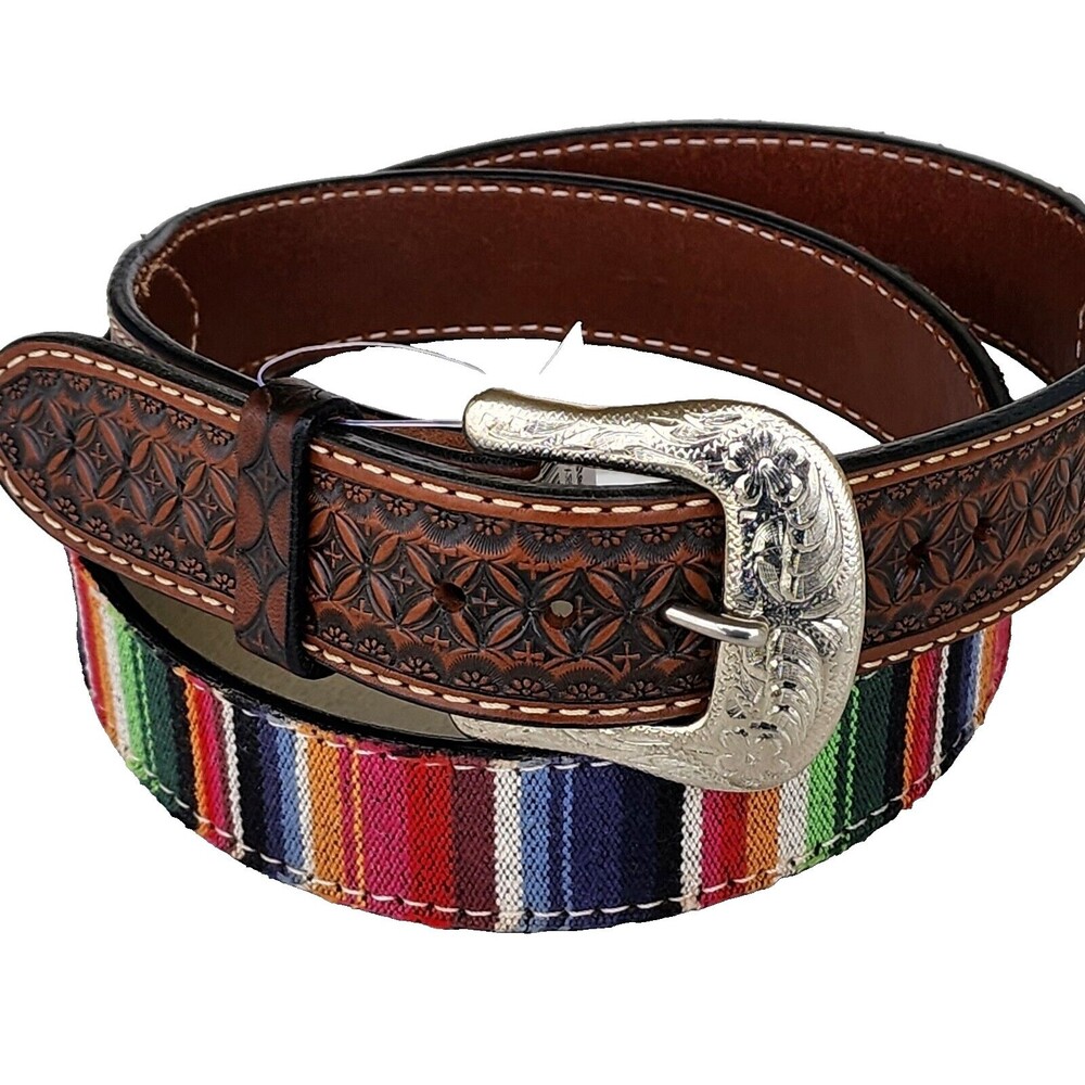 Twisted X Western Serape‎ Stripe Brown Leather Geometric Tooled Billet Size 42